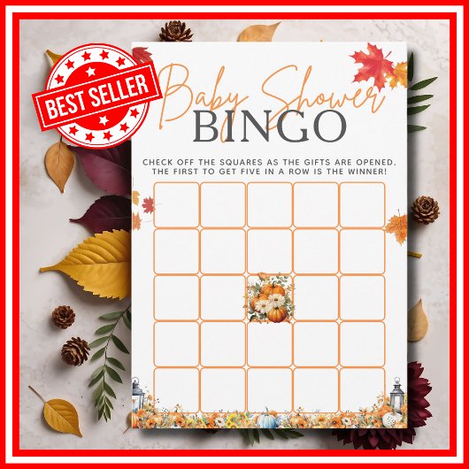 Baby shower BINGO spel Een beetje pompoen Bloemen Kaart
