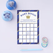 Baby Shower Bingo Spel, Prins, Blauw en Goud Flyer (Enkel)