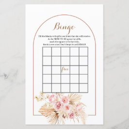 Baby Shower BINGO spel Roze Bloem Boho Pampas