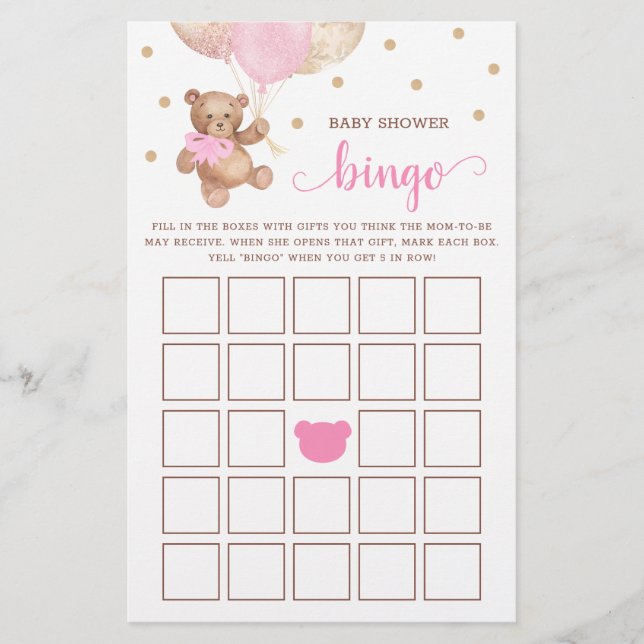 Baby Shower Bingo Spel Teddybeer (Voorkant)