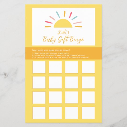Baby shower Bingo spelletje, Sunshine Miracle Flyer (Voorkant)