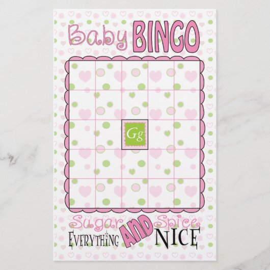 Baby shower BINGO "Sugar and Spice" Flyer (Voorkant)
