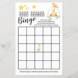 Baby shower Bingo Sweet Giraffe Game Kaart