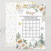 Baby shower Bingo Winter White Floral Pine Trees (Voorkant / Achterkant)