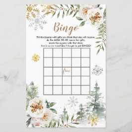 Baby shower Bingo Winter White Floral Pine Trees