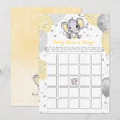 Baby shower Bingo Yellow Elephant Game Kaart (Voorkant / Achterkant)