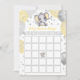Baby shower Bingo Yellow Elephant Game Kaart