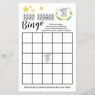Baby Shower Bingo Zoete Olifant Spelkaart Flyer