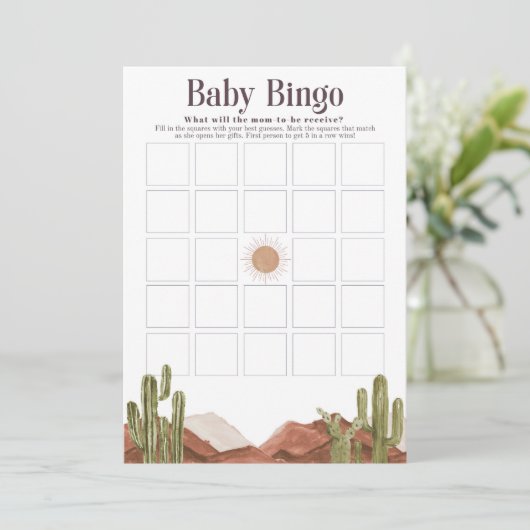 Baby shower Bingo Zonwoestijn Kaart (Staand voorkant)