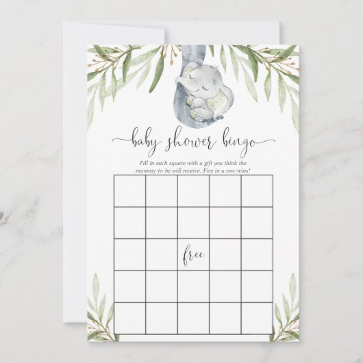 Baby shower bingogame Geslacht Neutraal Olifant Kaart (Voorkant)