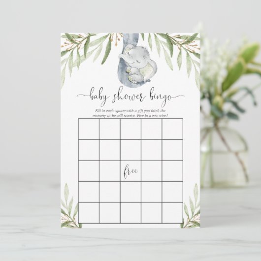 Baby shower bingogame Geslacht Neutraal Olifant Kaart (Staand voorkant)