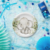 Baby shower Birthday Cute Elephant Greenery Papieren Bordje (Feest)