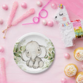 Baby shower Birthday Cute Elephant Greenery Papieren Bordje (Feest)