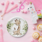 Baby shower Birthday Cute Giraffe Greenery Papieren Bordje (Feest)