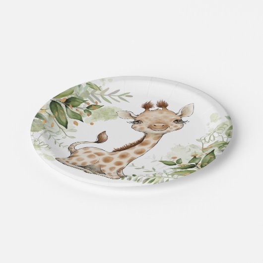 Baby shower Birthday Cute Giraffe Greenery Papieren Bordje (Gekanteld)