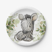 Baby shower Birthday Cute Zebra Eucalipt Papieren Bordje (Voorkant)