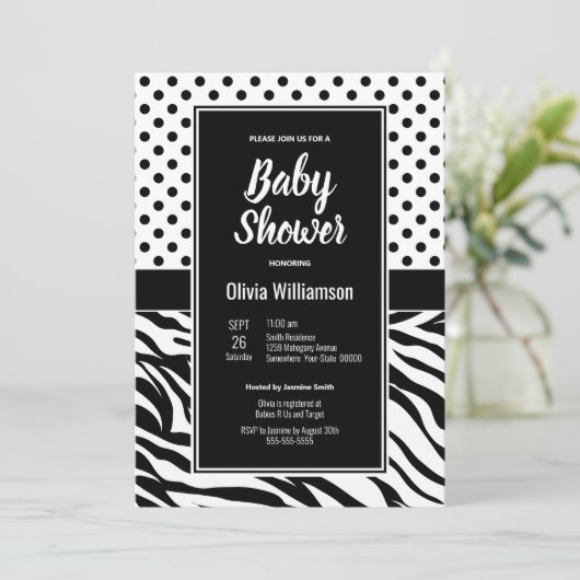 Baby shower Black and White Party Kaart (Staand voorkant)