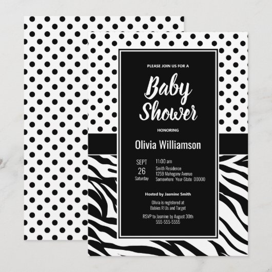 Baby shower Black and White Party Kaart (Voorkant / Achterkant)