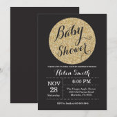 baby shower Black en Gold Glitter Invitation Kaart (Voorkant / Achterkant)