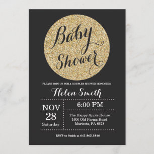 baby shower Black en Gold Glitter Invitation Kaart