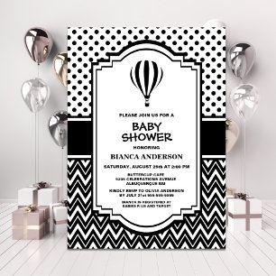 Baby shower Black en White Hot Air ballon Kaart