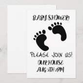 BABY SHOWER BLACK FOOT PRINTS SCRIPT UITNODIGINGEN (Voorkant / Achterkant)