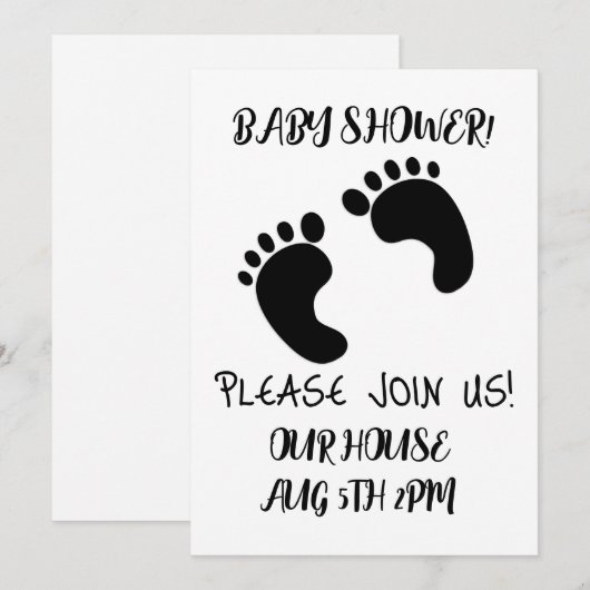 BABY SHOWER BLACK FOOT PRINTS SCRIPT UITNODIGINGEN (Voorkant / Achterkant)