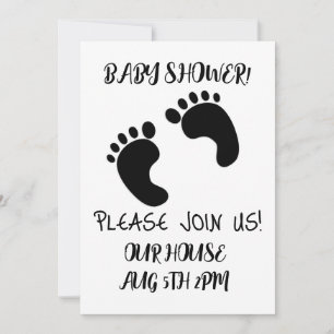 BABY SHOWER BLACK FOOT PRINTS SCRIPT UITNODIGINGEN