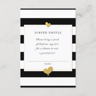 baby shower Black White Stripe diaper Raffle Informatiekaartje