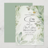 Baby shower- blad Waterverf Bladblad Kaart (Voorkant / Achterkant)