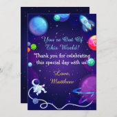 Baby shower blauw Astronaut Planet Bedankkaart (Voorkant / Achterkant)