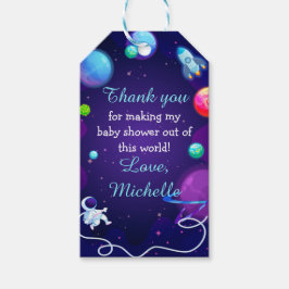 Baby shower blauw Astronaut Planet Cadeaulabel