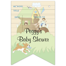 Baby shower blauw/bibliotheek, Zwemstaartbanner Vlaggetjes