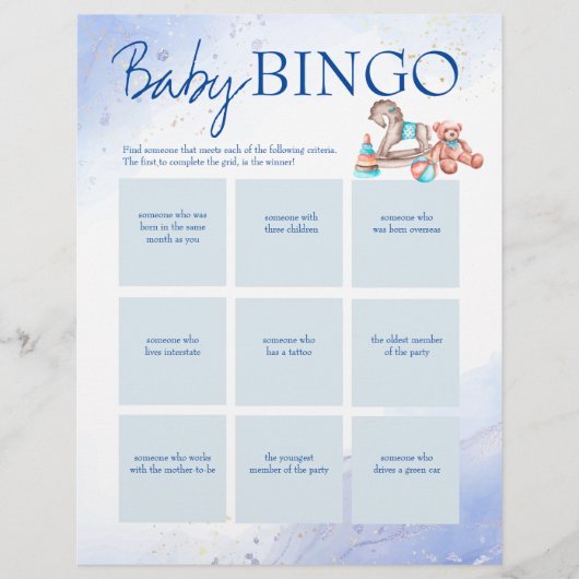 Baby shower blauw bingo gepersonaliseerde sjabloon briefhoofd (Voorkant)