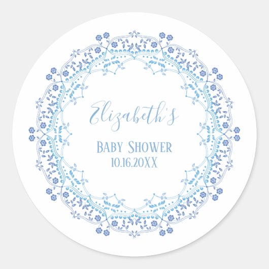 Baby Shower Blauw Bloem Blad Thank You Ronde Sticker (Voorkant)