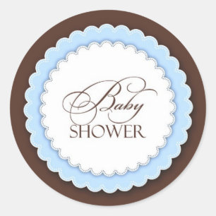 Baby shower blauw bruin ronde sticker