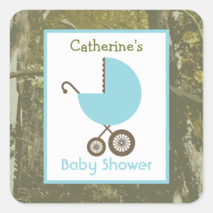 Baby shower Blauw Carriage & Camouflage Vierkante Sticker