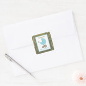 Baby shower Blauw Carriage & Camouflage Vierkante Sticker (Envelop)