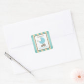 Baby shower Blauw Carriage & Stripes Vierkante Sticker (Envelop)