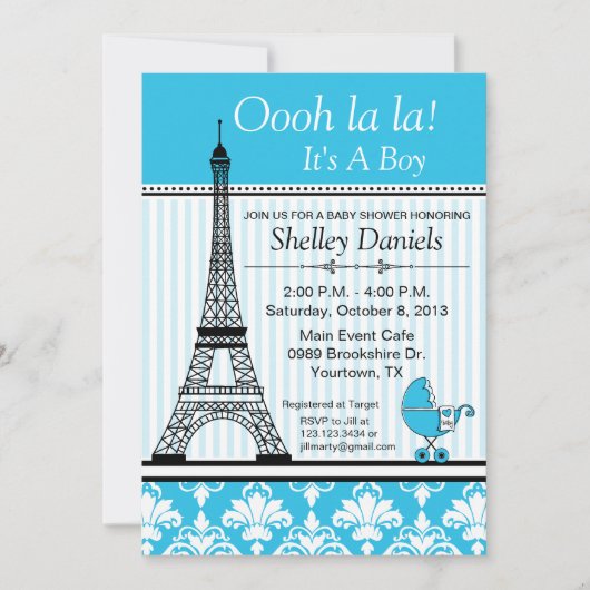 Baby shower blauw Eiffeltower Kaart (Voorkant)