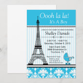 Baby shower blauw Eiffeltower Kaart (Voorkant / Achterkant)
