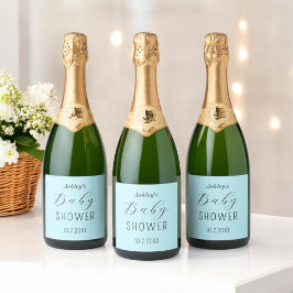 Baby shower Blauw Elegant Sparkling Wijnetiket