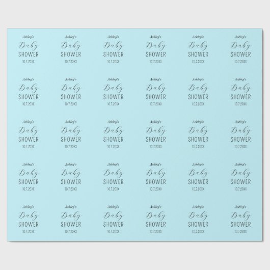Baby shower Blauw Elegante Kalligrafie Cadeaupapier (Vlak)