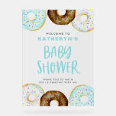 Baby shower Blauw en chocolade Donuts Welkom Acryl Bord (Voorkant)