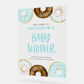 Baby shower Blauw en chocolade Donuts Welkom Acryl Bord (Hoek)