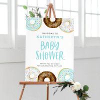 Baby shower Blauw en chocolade Donuts Welkom