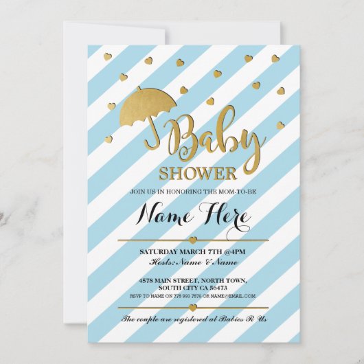 Baby shower Blauw en Goud Meisje Tweeling Uitnodig Kaart (Voorkant)