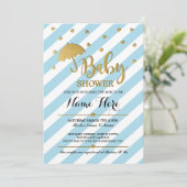 Baby shower Blauw en Goud Meisje Tweeling Uitnodig Kaart (Staand voorkant)