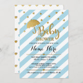Baby shower Blauw en Goud Meisje Tweeling Uitnodig Kaart (Voorkant / Achterkant)