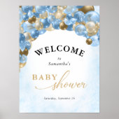 Baby shower Blauw- en goudballonboogjongen Poster (Voorkant)